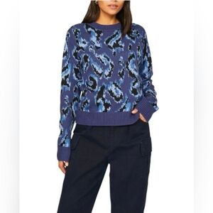 Derek Lam Collective Blue Animal Print Wool Blend Women Sweater Medium NWOT